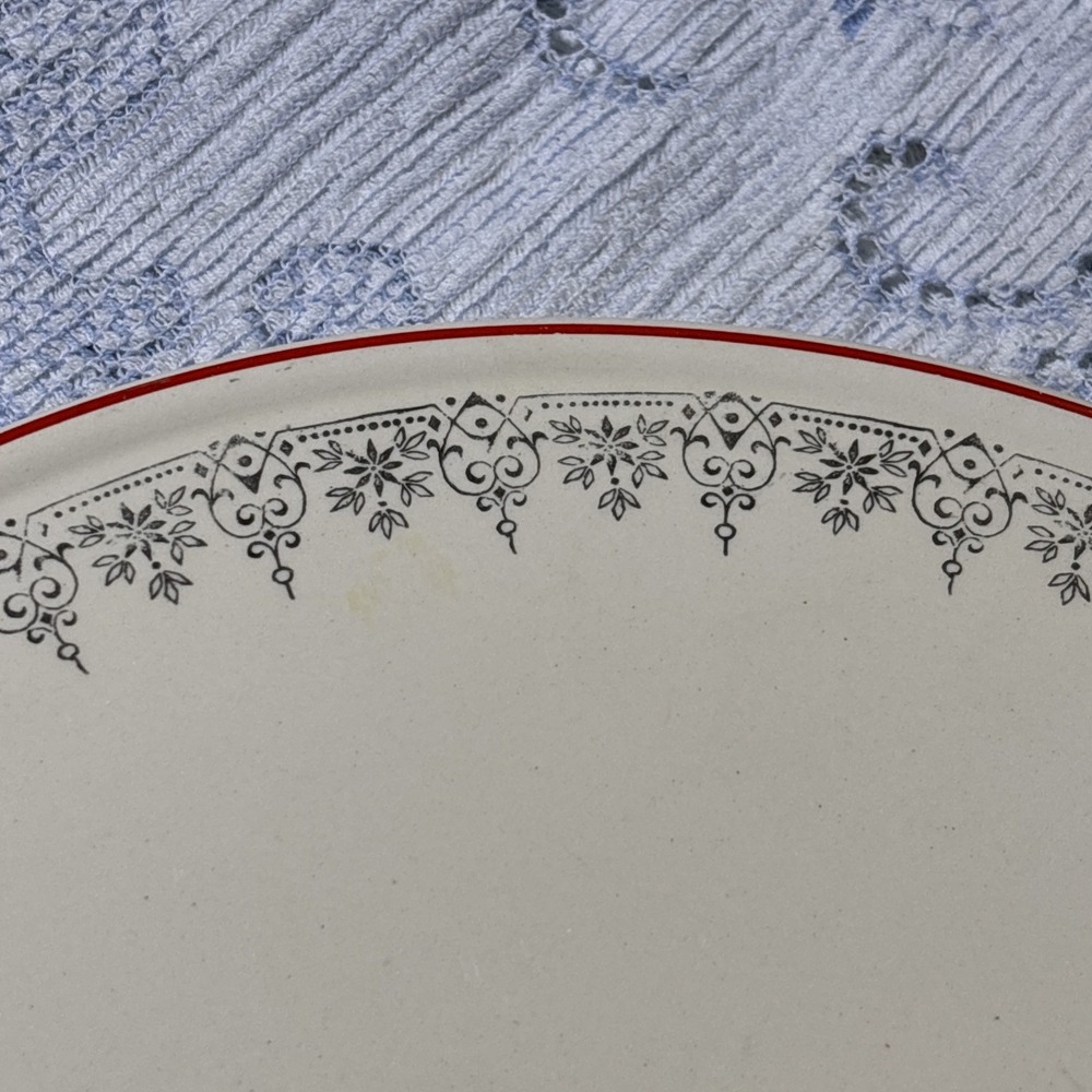 Winter Theme Cake Plate.  Red Rim With Silver Design 10.5 Inches - Picture 2 of 9